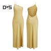 Women Sexy Dress Sloping Collar Sleeveless Open Back Design Long Dress Solid Color Side Slit Design Party Dress