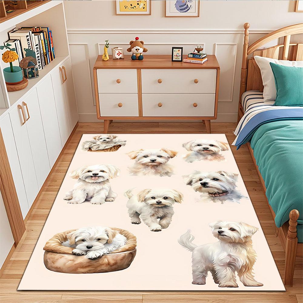 Cute Maltese Dogs Pattern Design Patterned Carpet, Suitable As a Non Slip Play Mat for the Living Room and Bedroom Sofa