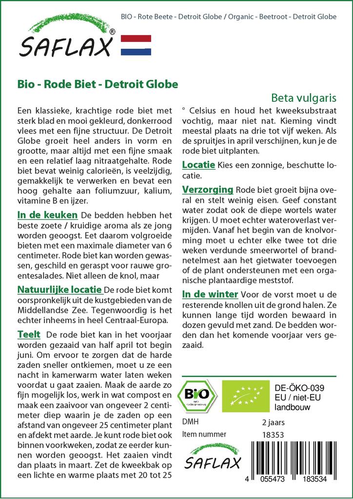 SAFLAX Garden In the Bag - Organic - Beetroot - Detroit Globe - 100 Seeds - With Substrate In a Fitting Stand Up Bag - Beta Vulgaris