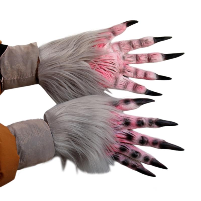 Halloween Cosplay Wolfskrallenform Handschuhe Vollfinger Fäustlinge Niedlich Karneval Outdoor Handschuhe Gummihandschuhe für Jungen Mädchen