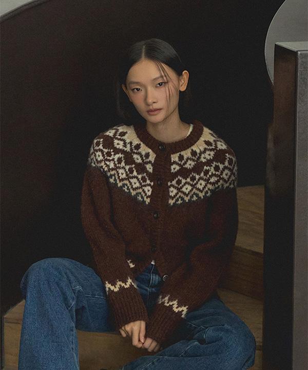 Lingseoul Alpaca Nordic Knit Cardigan-Brown