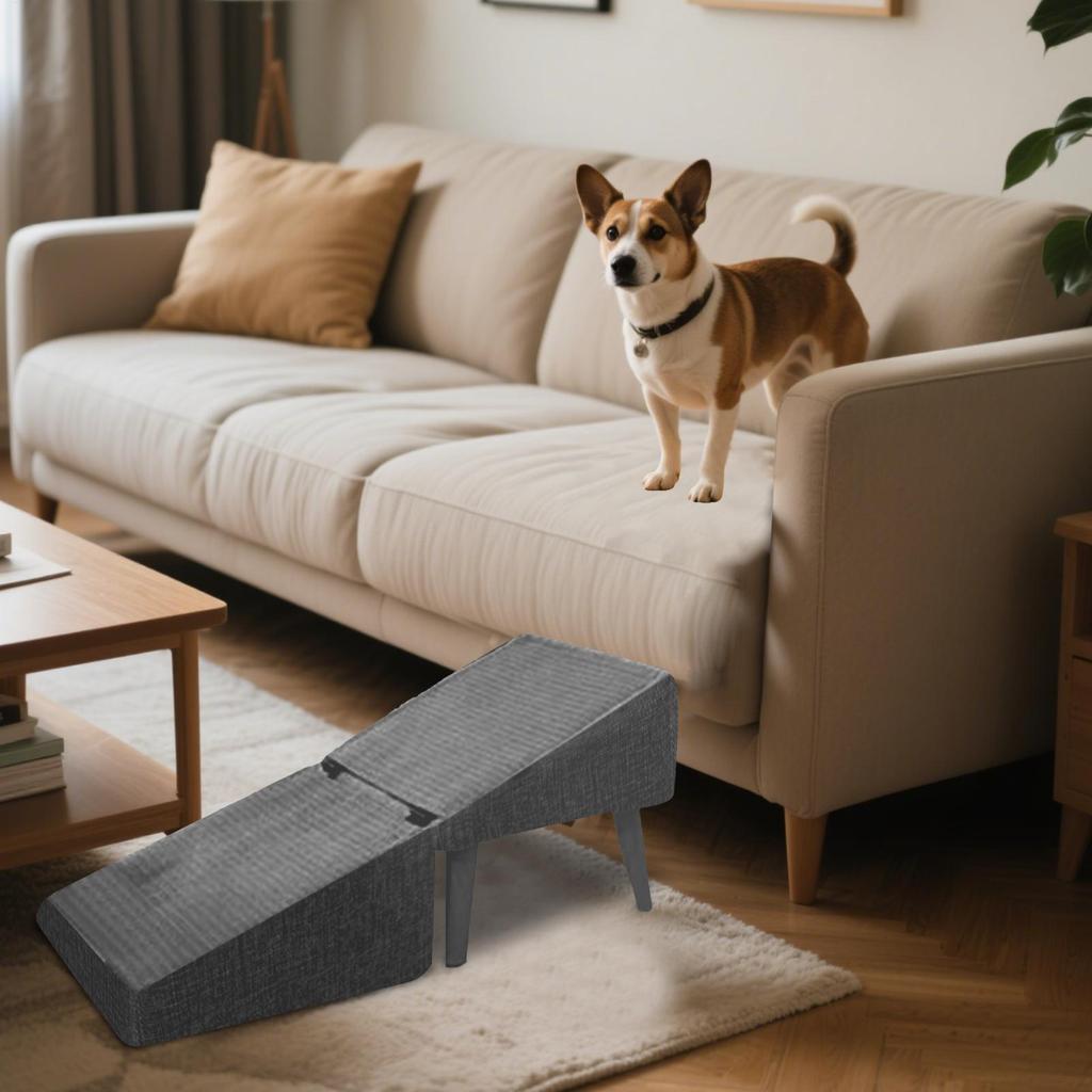 2 In 1 Foldable Dog Vehicle Stair with Footrest Stool Non-Slip Cat Vehicle Ramp Cotton Linen Stool Dog Step for Kitten Puppy