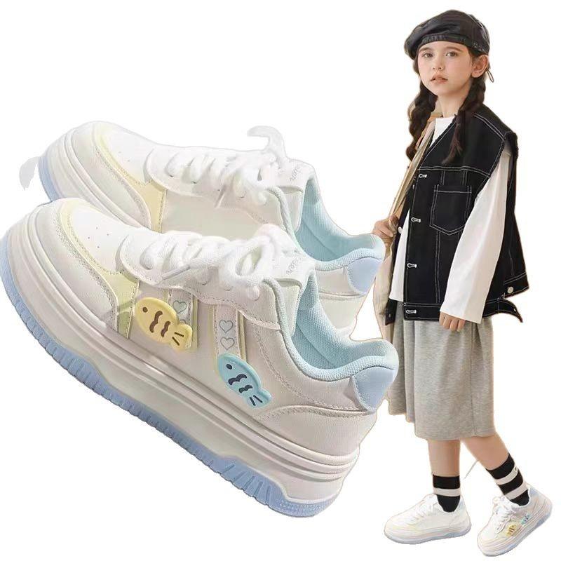 Girls Casual Breathable Low Top Sports Sneakers Children Running Board White Shoes