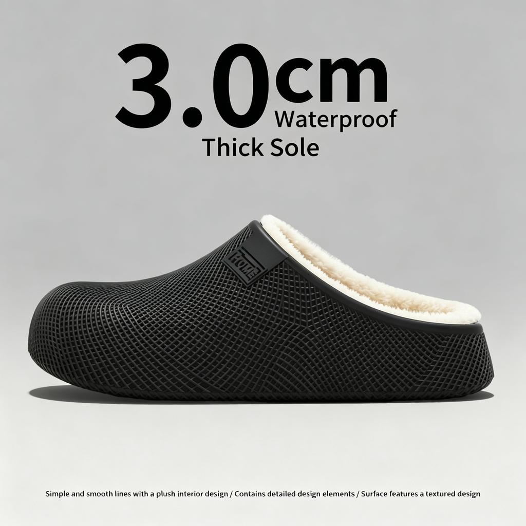 3.0cm Thick Sole Winter Warm Clogs Women Men Plush Lined Non-Slip Waterproof Mesh EVA Indoor Outdoor Casual House Shoes