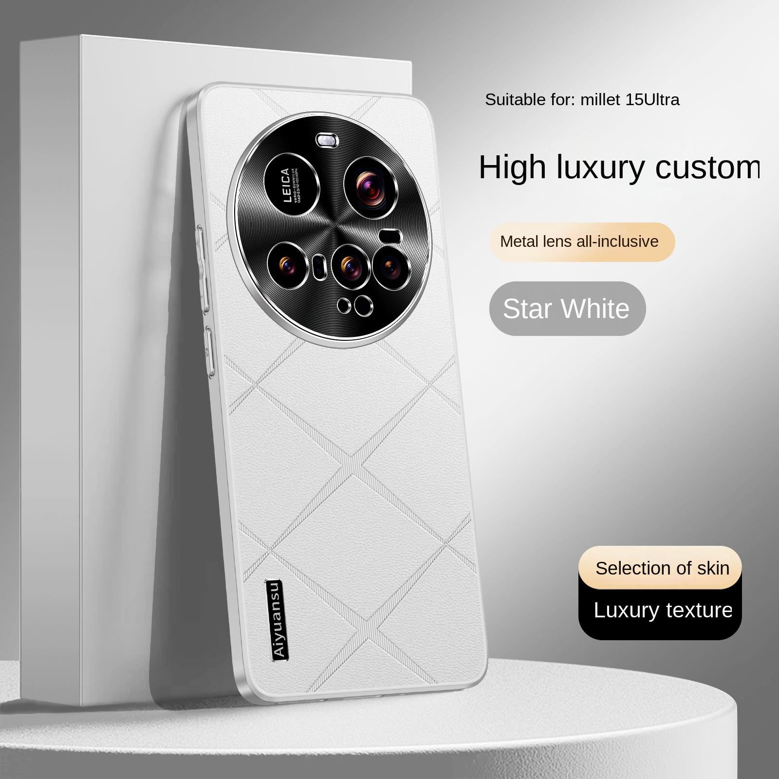 

Для Xiaomi 15 15Pro 15Ultra высококлассный чехол из веганской кожи с металлической защитой объектива, противоударный и устойчивый к отпечаткам пальцев For Xiaomi 15 Ultra белый