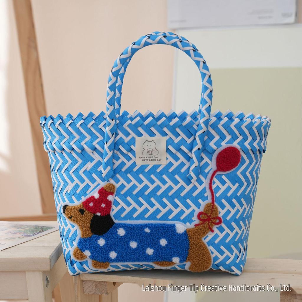 Woven Sausage Puppy Large Capacity Handbag - Cute Vegetable Basket Souvenir Gift for Girls & Commuters