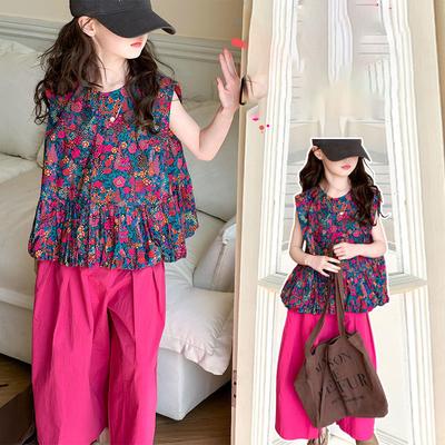 Girls' Fashion Set  Children's Summer Clothing Suit Little Girl Summer Sleeveless Tank Top+Wide Leg Pants Kids Sets