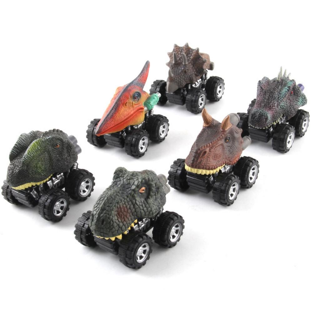 6Pcs Pack - Boy Racing Dinosaur Toy Shatter-resistant Dinosaur Pull Back Car Simulation Tyrannosaurus Triceratops Model Off-road Vehicle