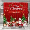 Christmas Shower Curtain, Winter Holiday Farm Snowman Santa Claus Christmas Tree Farmhouse Christmas Balls Bathroom Decorations