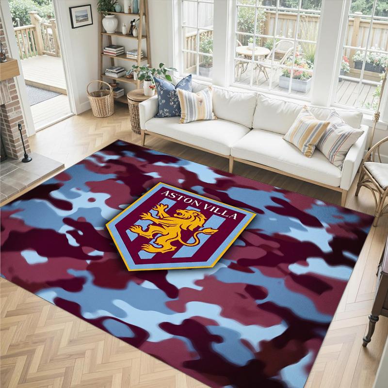 Aston Villa Football Design Crystal Velvet Carpet Cozy Non?Slip Printed Rug For Bedroom Living Room Entrance