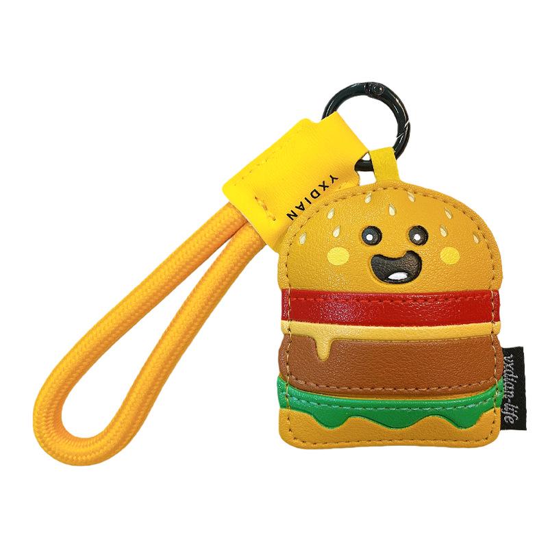 Leather Cartoon Burger & Pizza Keychain - 3D Cute Car Bag Pendant Gift Ornament