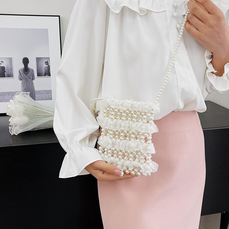 Summer New Hand-woven Beaded Lace Fashion Shoulder Crossbody Small Bag Versatile Mobile Phone Bag
