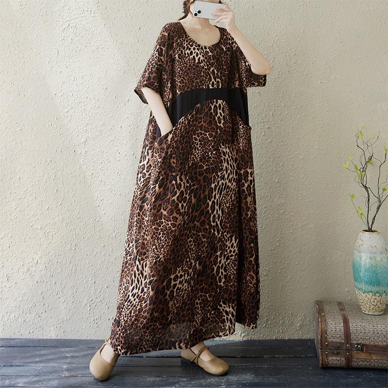 Kortermet Plus size bomull vintage floral nytt i kjoler for kvinner uformell løs lang sommerkjole