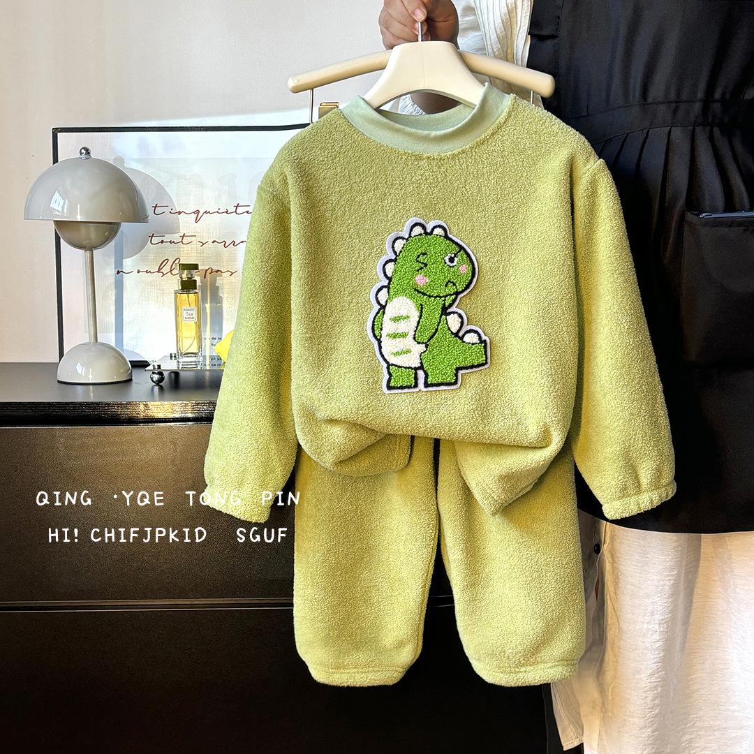 

Jingqi Kids Warm Fleece Pajamas Set for Boys & Girls - Autumn/Winter Coral Fleece Homewear 90 cm