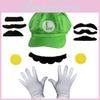 Conjunto de Chapéu e Luvas Super Mario Bros com Material de Lona para Cosplay e Colecionadores