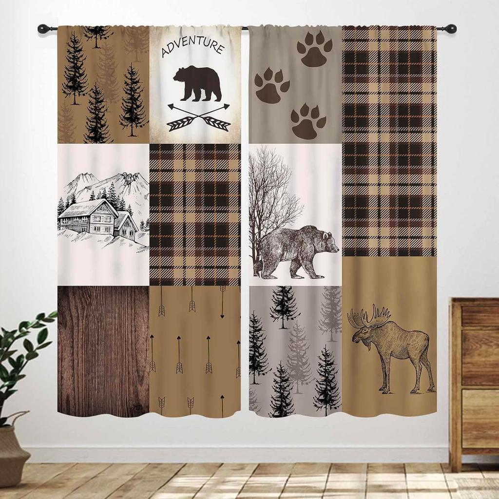 Rustic Deer Curtains,Farmhouse Cabin Lodge Country Forest Hunting Wild Animal Vintage Elk Window Treatments Drapes for Bedroom