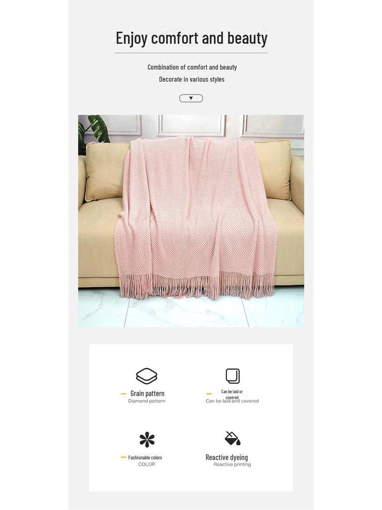 Solid Color Knitted Blanket with Tassels - Decorative Bed, Sofa, or Nap Blanket