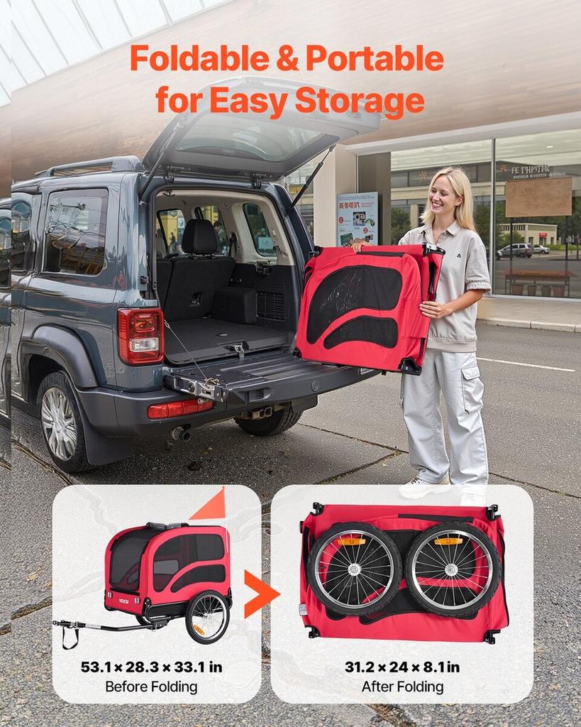 Dog Bike Trailer, Supports up to 45 kg, Pet Cart Bicycle Carrier for Small & Large Dogs, Easy Folding Frame with Quick Release Wheel, Universal