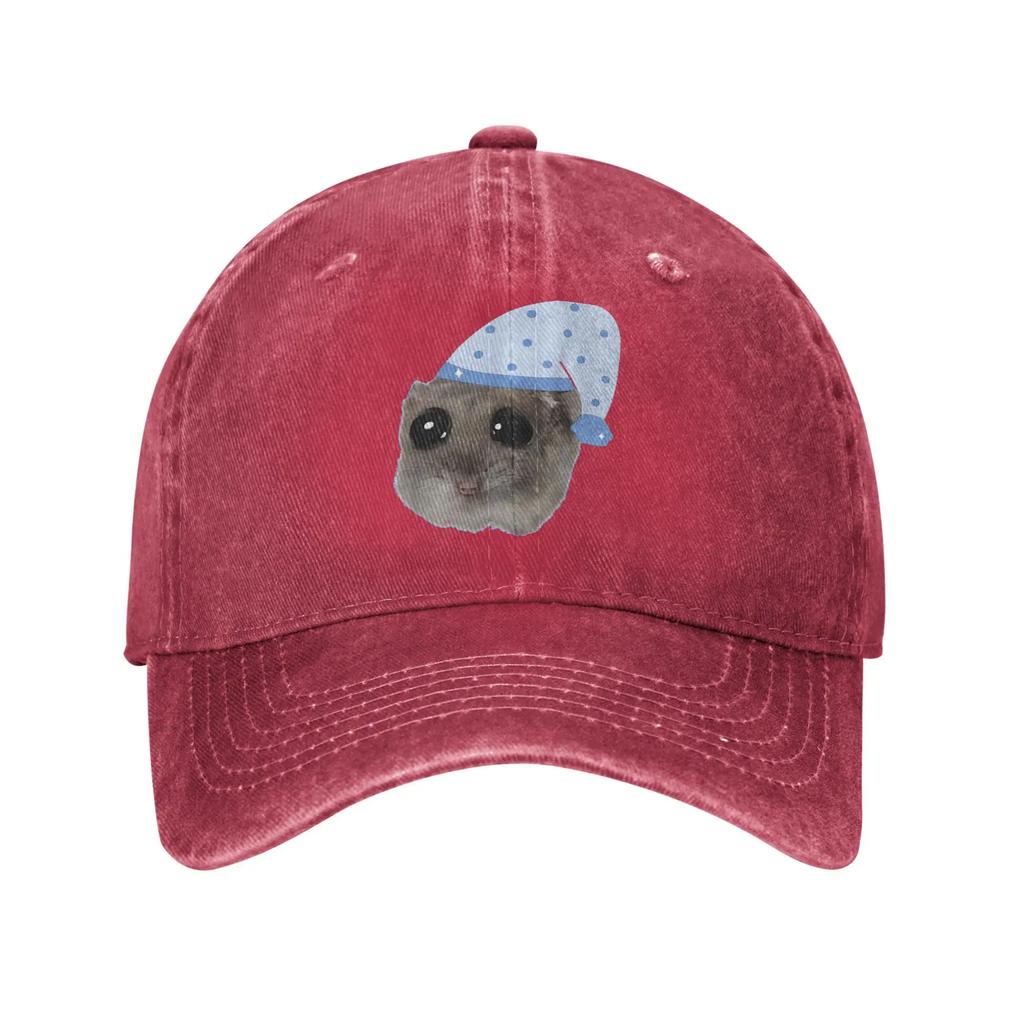 Funny Hamster Sleep Cute Bed Time Baseball Caps Vintage Distressed Denim Sleepy Headwear Unisex Women Outdoor Adjustable Fit Hats