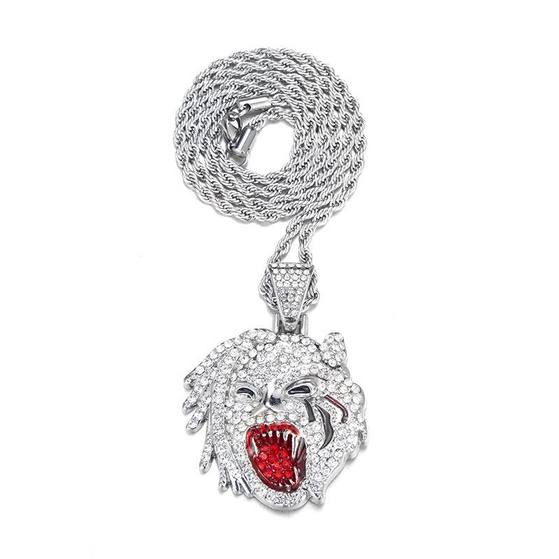 Men s Full Diamond Drip Roaring Head Pendant Cuban Chain