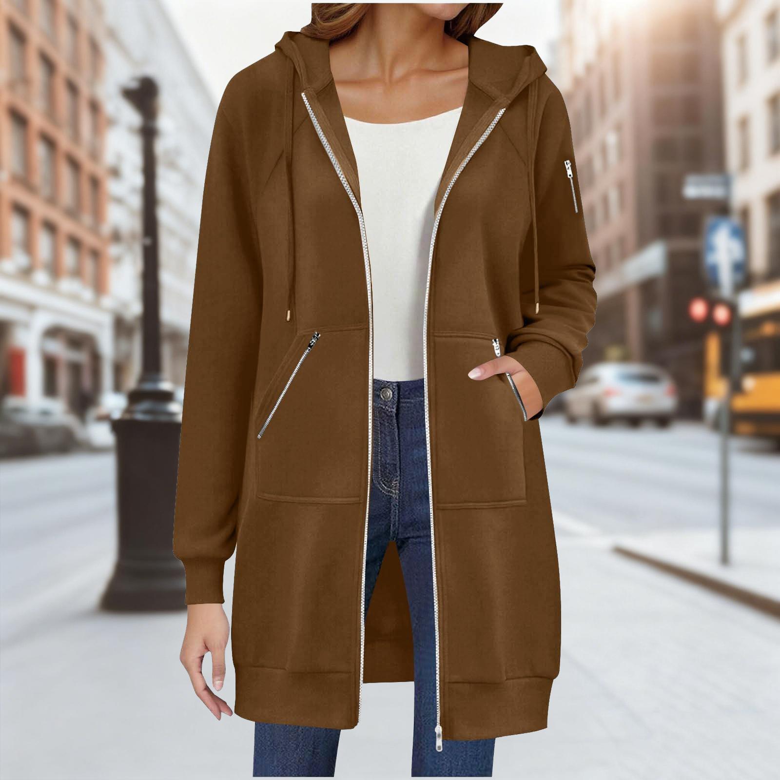 Women s Mid-Length Hooded Long Sleeve Sweatshirt for Fall Winter Casual Wear L