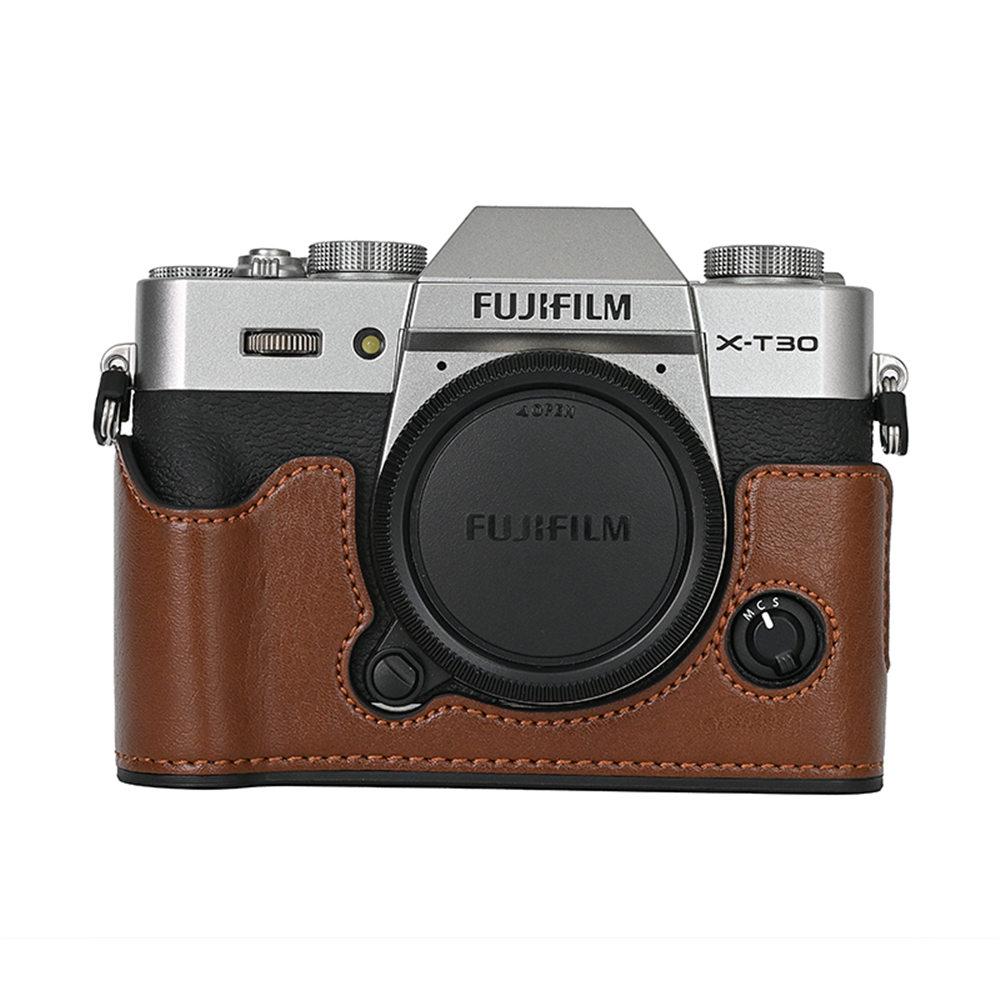 Torba na aparat XT30 Skórzane PU Etui na połowę korpusu dla Fujifilm XT30 Fuji X-T30 XT30II XT10 XT20 Otwór na baterię Pokrywa dolna