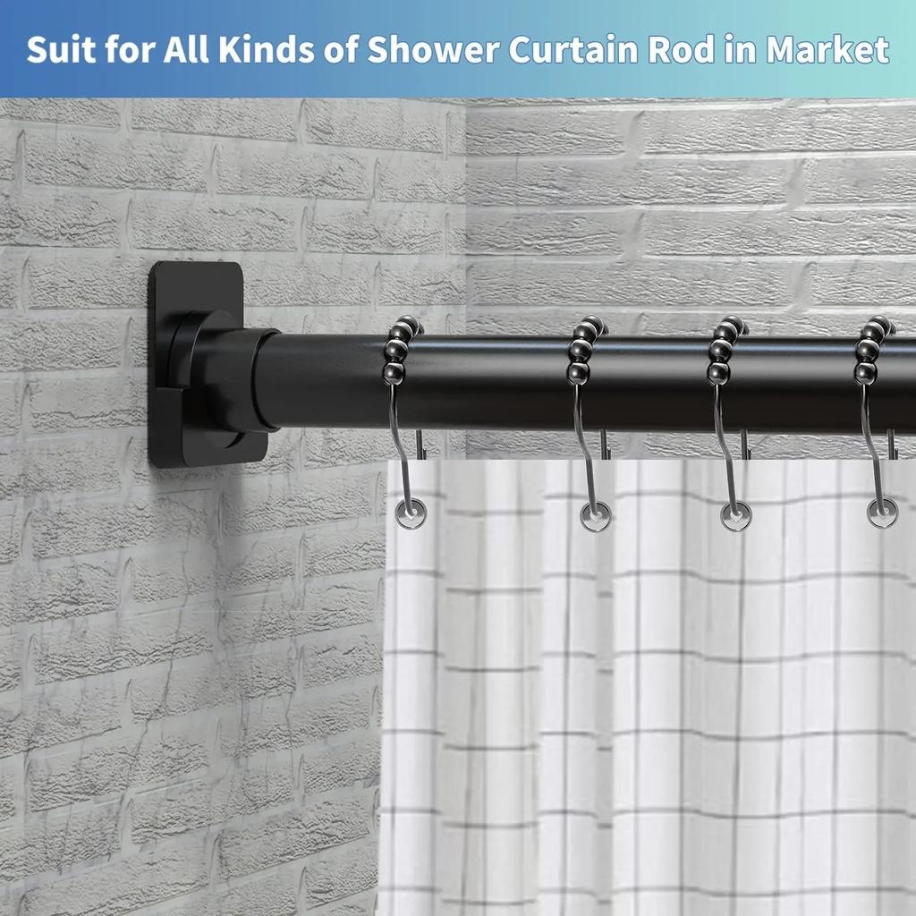 2pcs/set Black/White Non-Slip Shower Curtain Rod Mount Holder For Wall Adhesive Shower Rod Tension Retainer No Drilling Stick
