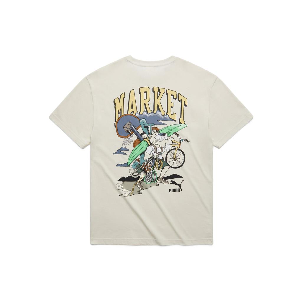 Puma X Market Logo Print Crew Neck Casual Short Sleeve Tee Men Tops Khaki 537396-65