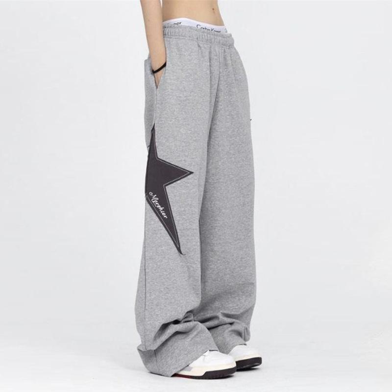 Women's High Waisted Loose Casual Star Printed Spliced Wide Leg Pants