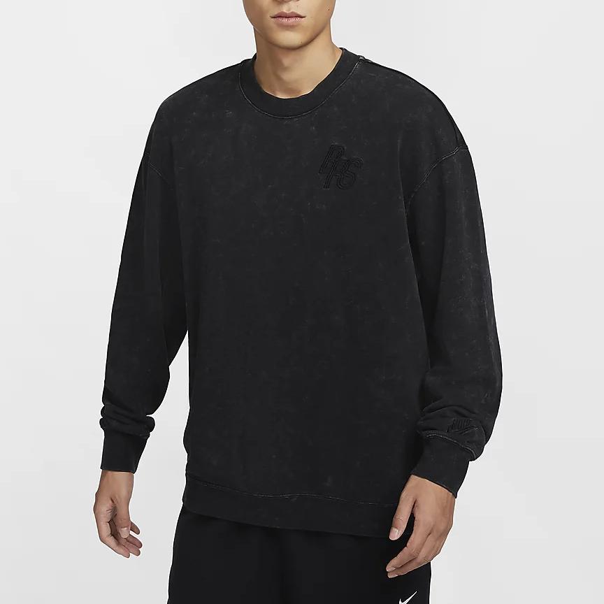 Nike Sportswear Logo Round Neck Pullover Solid Color Long Sleeve Sweatshirt Men Sweatshirt Black HQ6037010