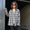 American fashion retro black and white plaid shirt women's medium and long niche outer stacked shirt oversiez women's clothing