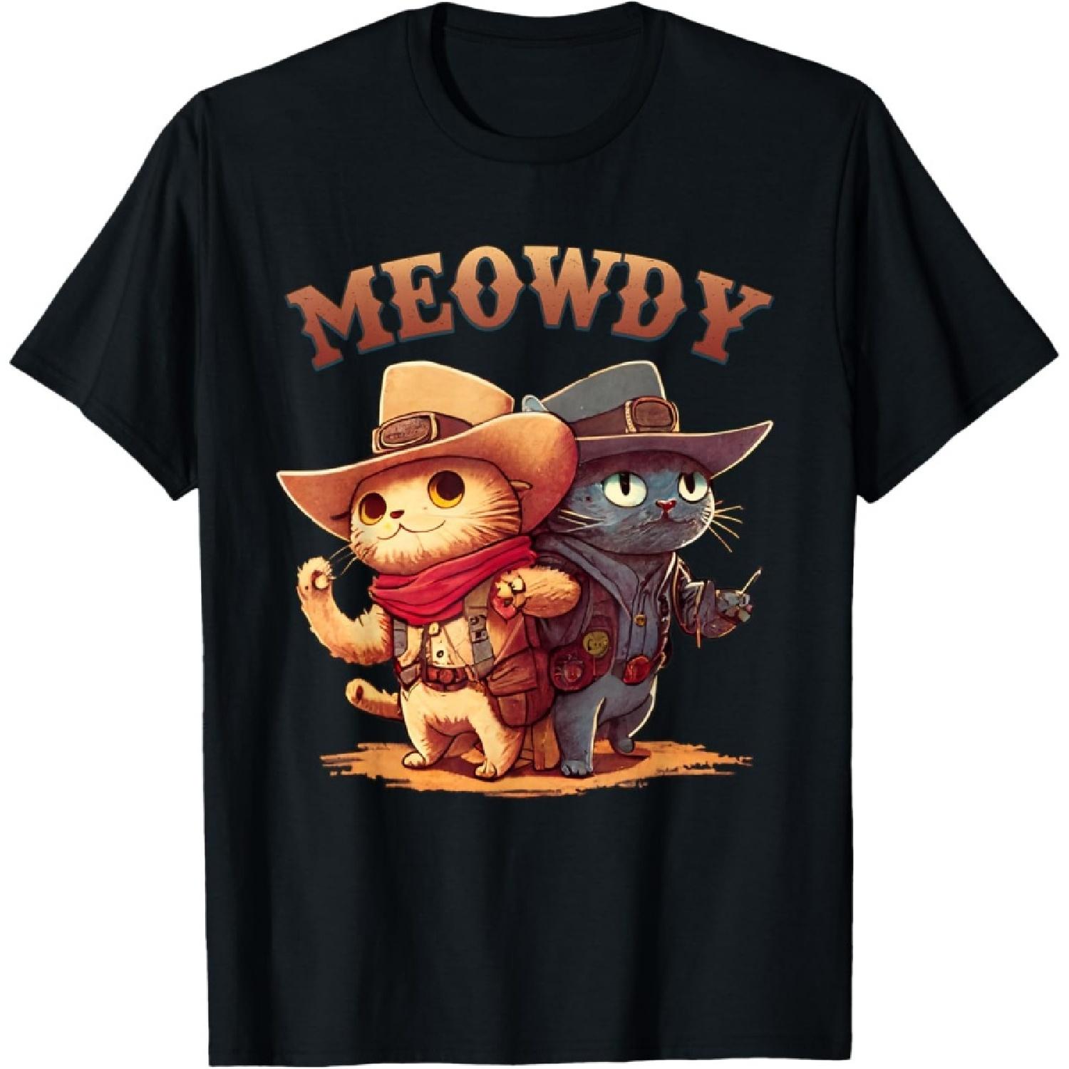 Meowdy _ Funny Cowboy Cat Howdy & Meow Mashup _ Cat Meme T-Shirt S