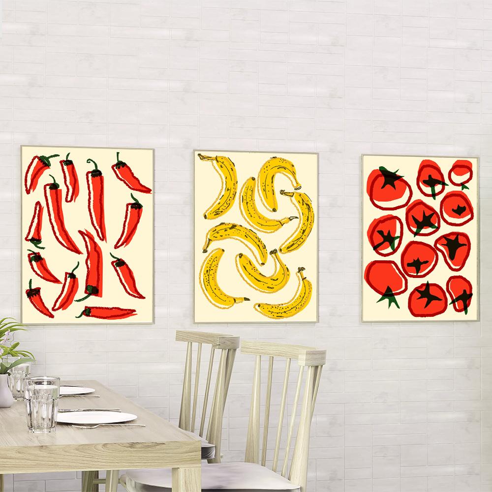 Kitchen Food Minimalist Posters Tomato Chilli pepper Banana Prints Canvas Painting Wall Art Pictures for Dining Room Home Decor