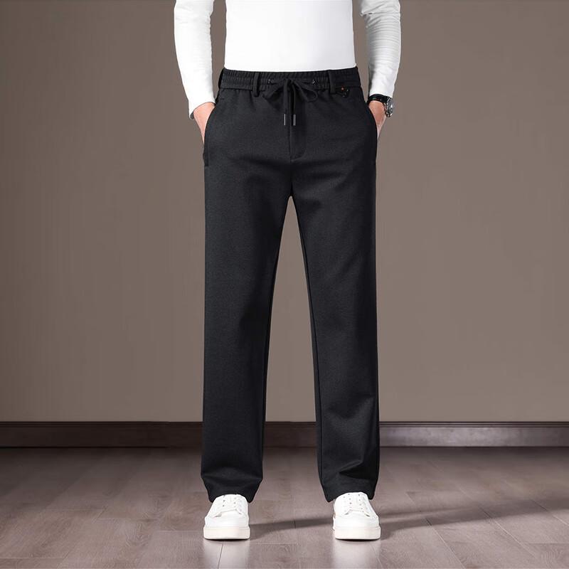 ROMON Men's Wool Blend High-Elastic Straight Casual Pants