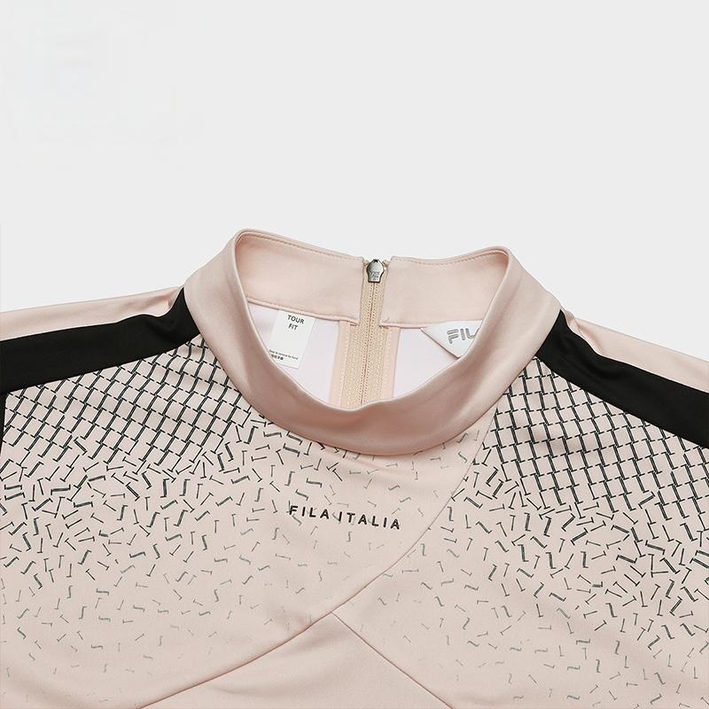 Fila Color Block Stand Collar Pullover Polo Shirt Women Tops Sweet-Pink A11W415104F-LP