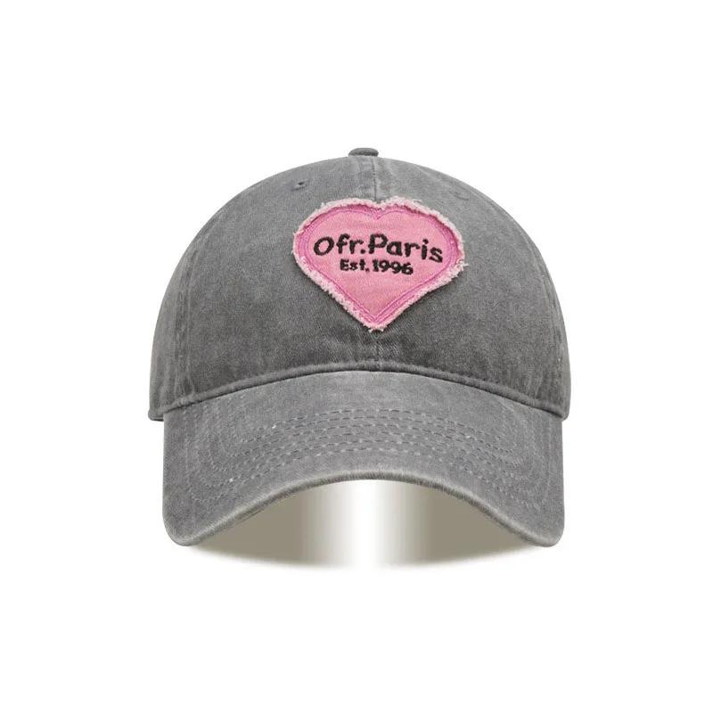 

Heart Letter Embroidery Baseball Cap For Women Washed Cotton Snapback Sun Hat Spring Summer Ajdustable Girl Peaked Caps Adjustable серый