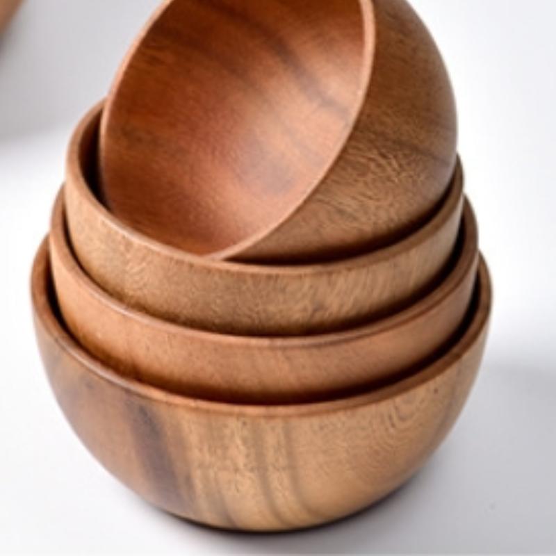 Acacia Wood Original Wood Grain Salad Bowl Wooden Creative Simple Rice Bowl Environmentally Friendly Circular Wooden Bowl