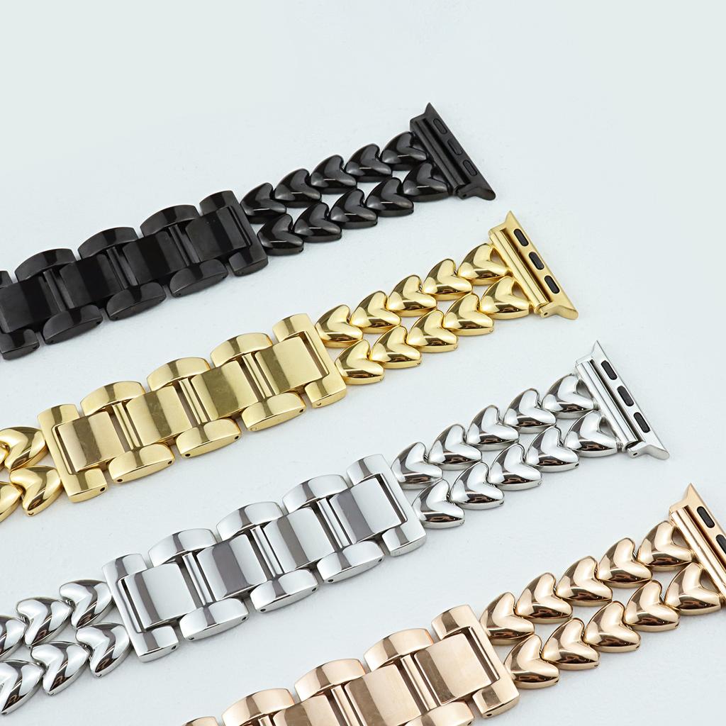 For Apple Watch 10 46mm/Ultra 2/Ultra 49mm/9 8 7 45mm/SE (2023) SE (2022) SE 6 5 4 44mm/3 2 1 42mm Stainless Steel Heart Watch Band