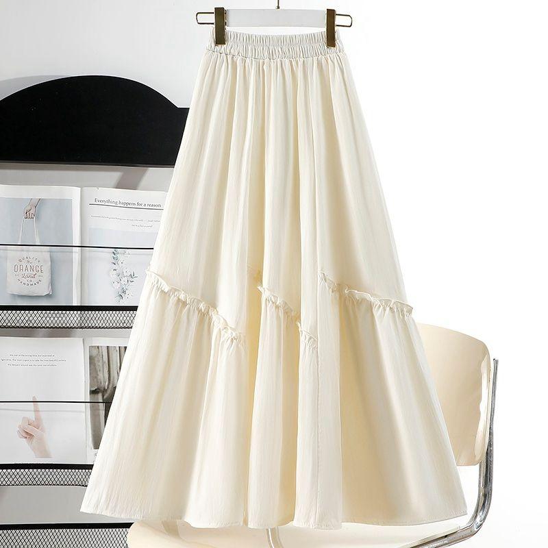 Fustă Zână cu Talie Elastică - Fustă Midi Asimetrică Retro de Primăvară/Vară cu Volane, Patchwork, Linie A, Fustă Lungă