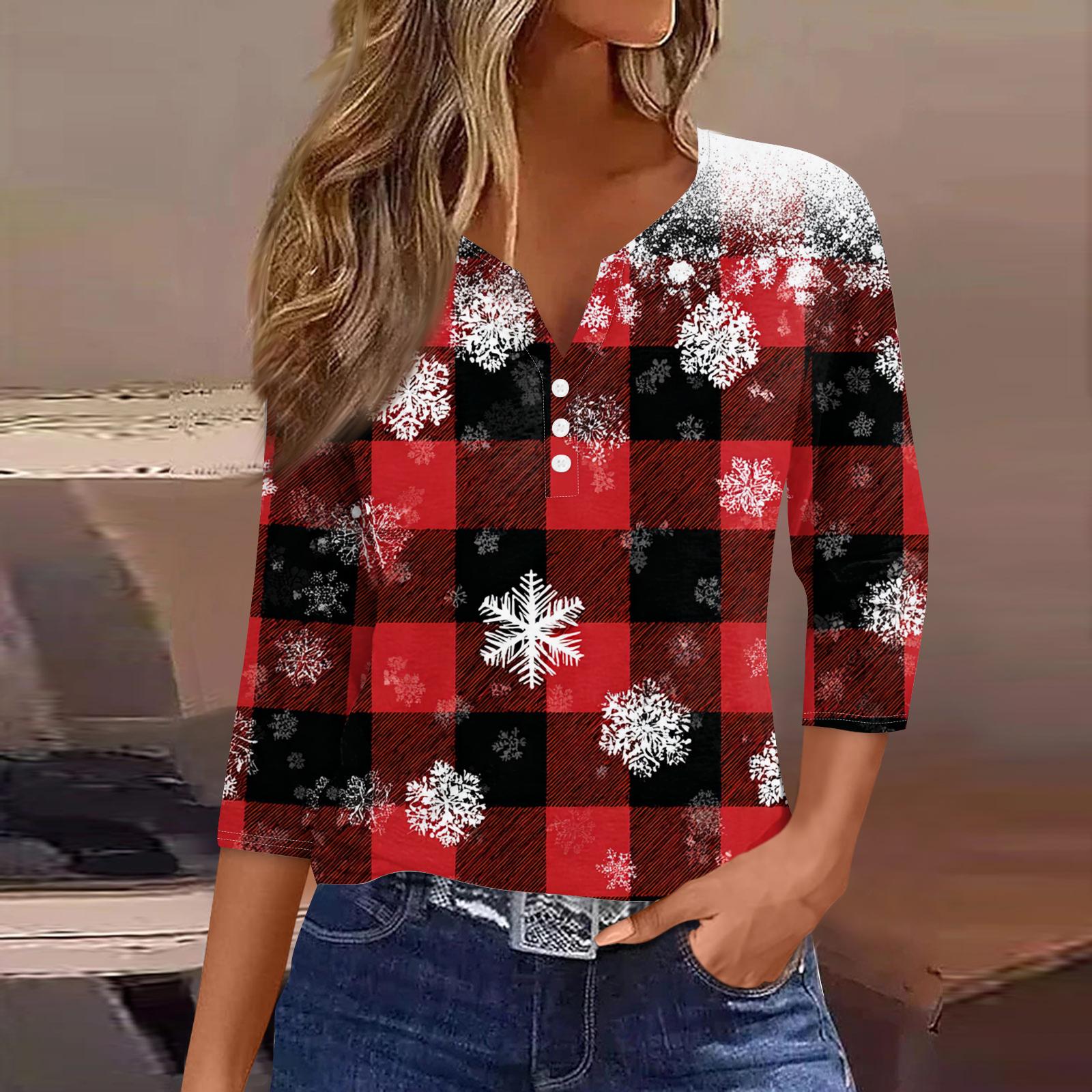 

Женская мода Повседневная футболка с принтом на Хэллоуин, V-образным вырезом, коротким рукавом, декоративными пуговицами, рукавом три четверти XL