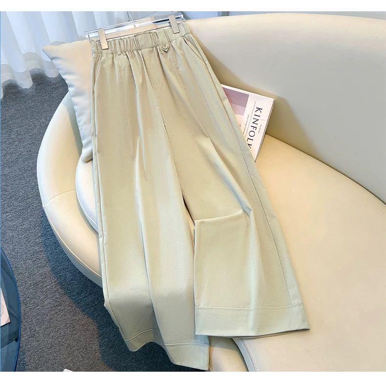 

Women s Dark Blue Stylish Wide-Leg Pants: Casual, Elastic Waist, Nine-Point Length, Rolled Hem, Summer-Weight, Straight-Leg Design. M (40-50 kg)
