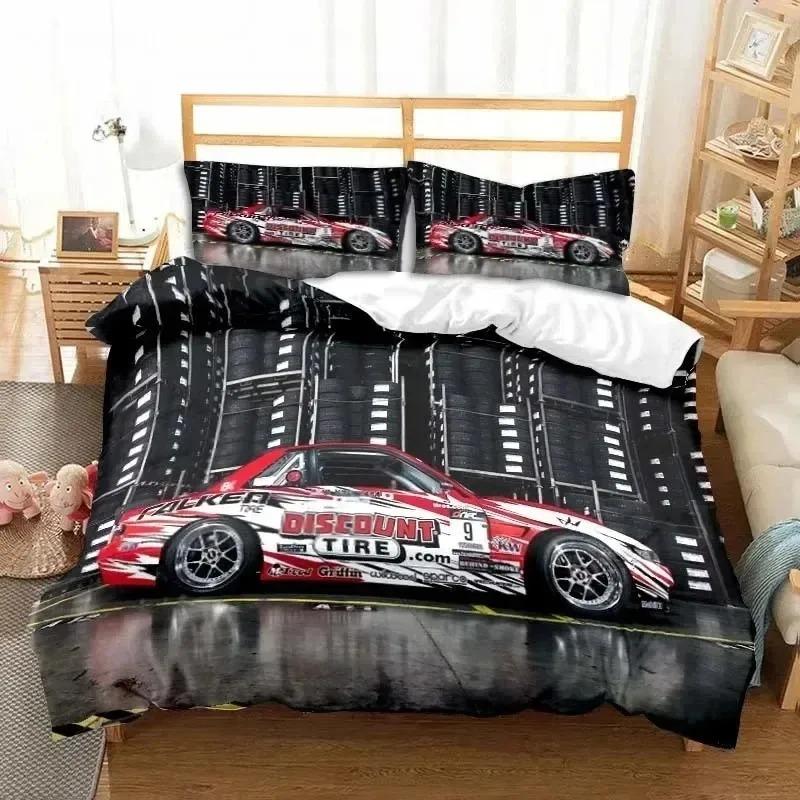 3D Print Cool Racing Car Drift Cars Bedding Set Single Twin Full Queen King Size Bed Set Adult Boys Bedroom Men Boys Gift