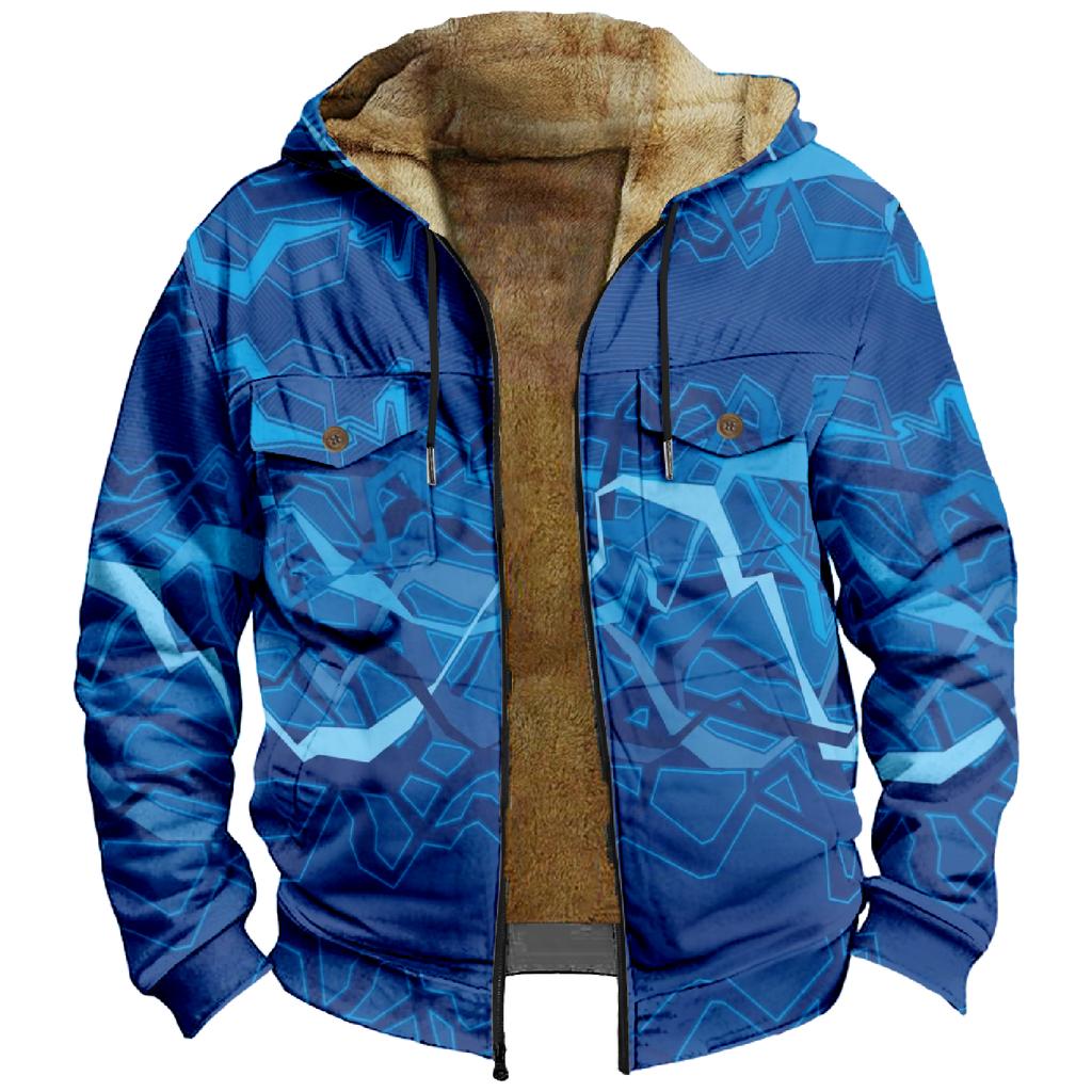 Pánská zimní fleecová mikina s kapucí a našitou kapsou pro volný čas