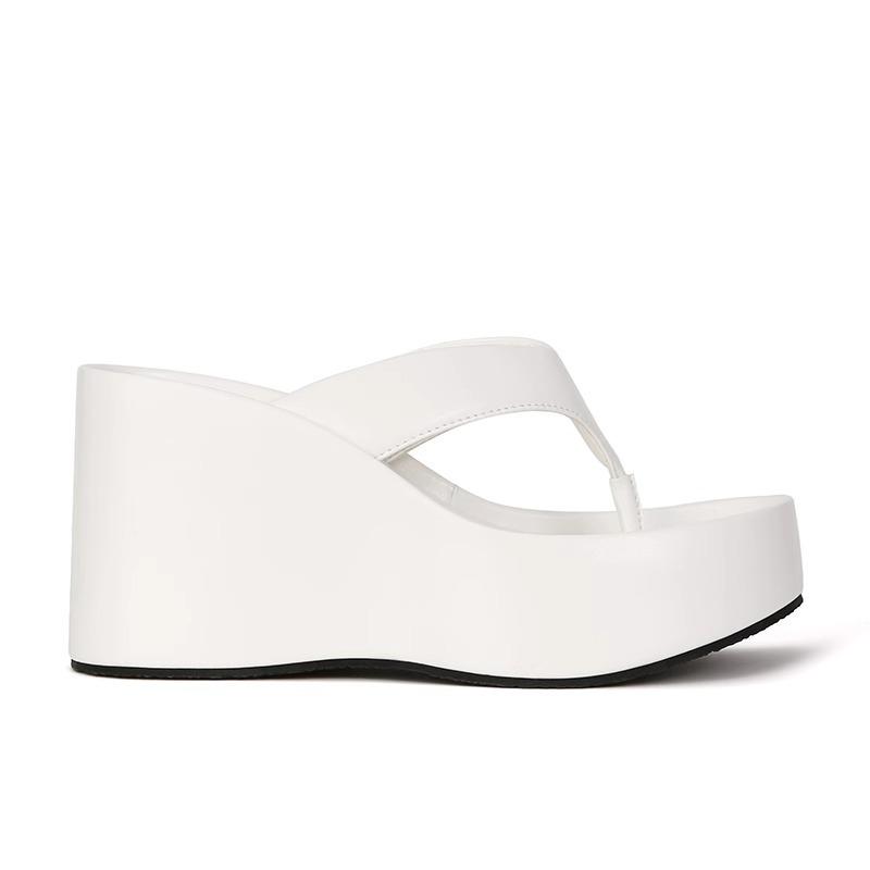 

Женские шлепанцы на платформе, увеличивающие рост, 2025: Летние сандалии на танкетке из натуральной кожи 34