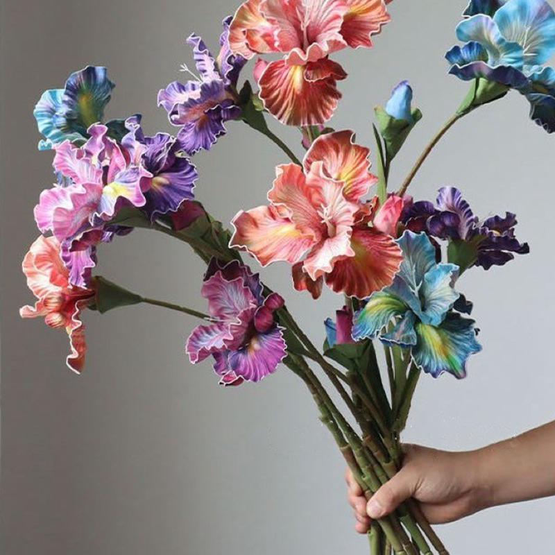 1PC 2-head Iris Flowers Party Wedding Decorative Artificial Cattleya Orchid Home Decoration Simulated Flower Silk Flower 45cm