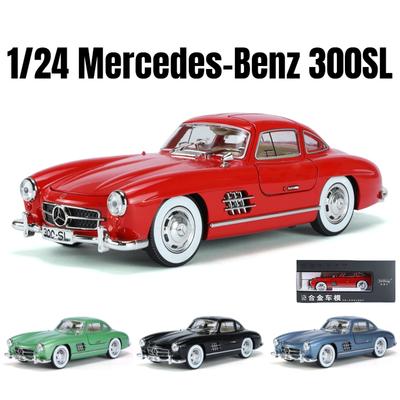 1/24 Benz 300SL Vintage Diecast Alloy Miniature Toy Car Model Pull Back Sound Light Classical Collection Gift For Boy