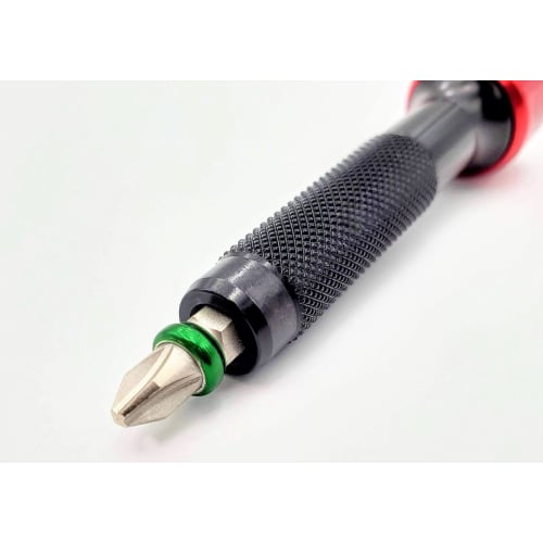 711L Lollipop Bit Driver (Aluminum, Black, Red) - Pocket Screwdriver with Retractable Lever for Increased Torque