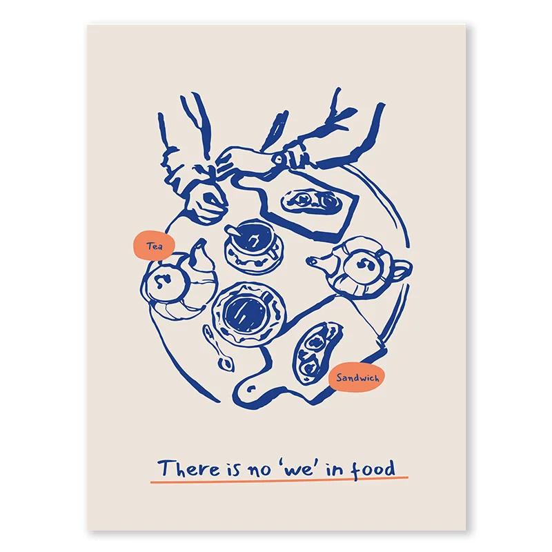 Modern Kitchen Wall Art Blue Tone Dessert Canvas Painting Dining Room Cooking Lovers Food Art Poster Living Room Home Decoration