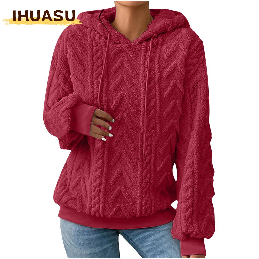 IHUASU Women's Fashion Casual Solid Color Print Long Sleeve Hooded Hoodies & Sweatshirts Unique design