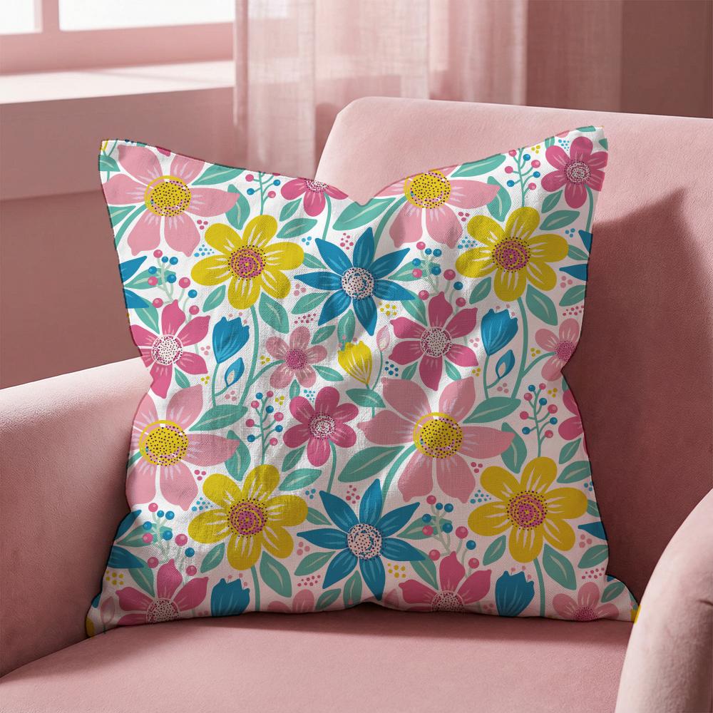 Colorful Flowers Cushion Cover Multi-Scene Pillow Cover for Home & Car - Reversible, Soft & Durable for Daily Use